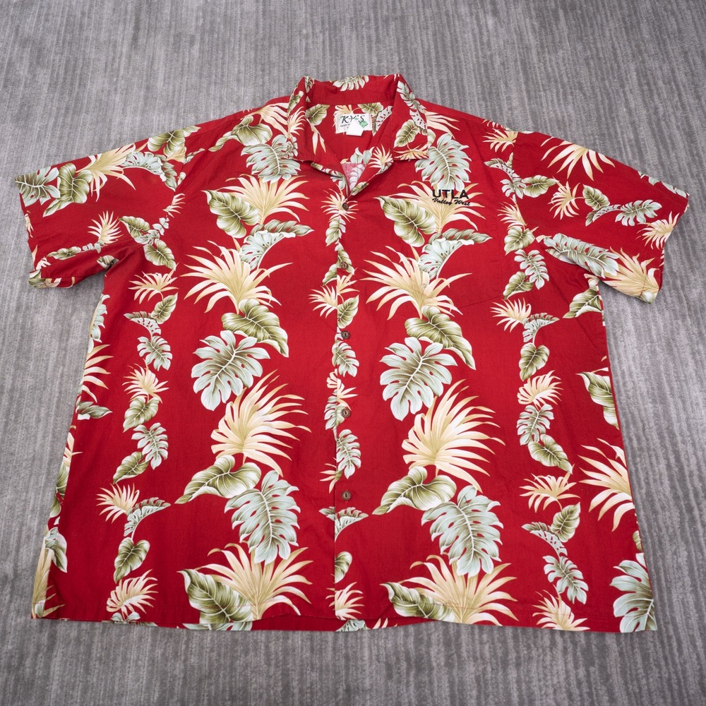 KY'S Hawaiian Shirt Men 4XL Red Excellent Cotton Tropical UTLA Valley West Print